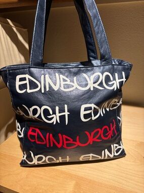 Robin Ruth Edinburgh Script Navy Tote Bag with Red Accent